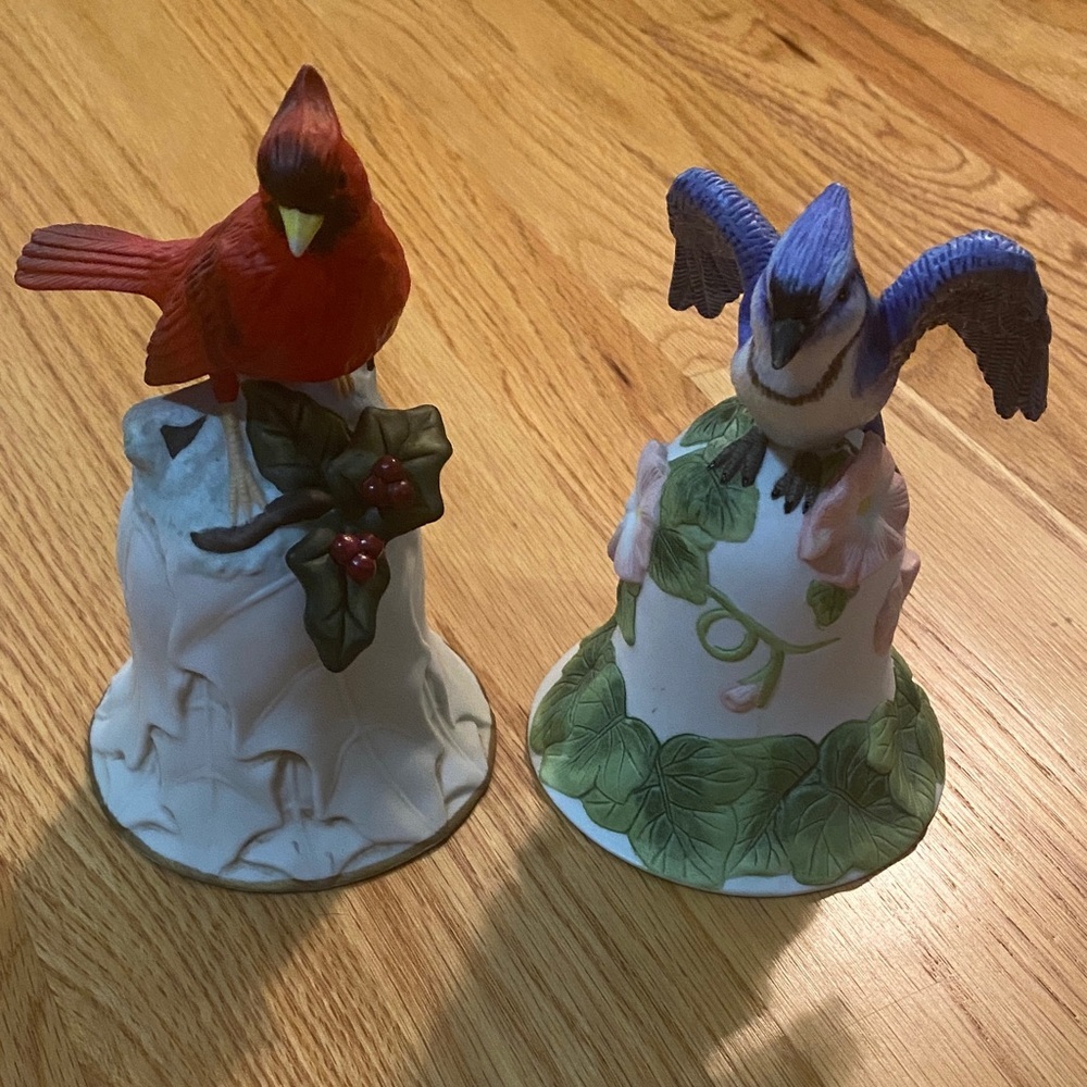 Avon Red and Blue Bird Figurine bell Set